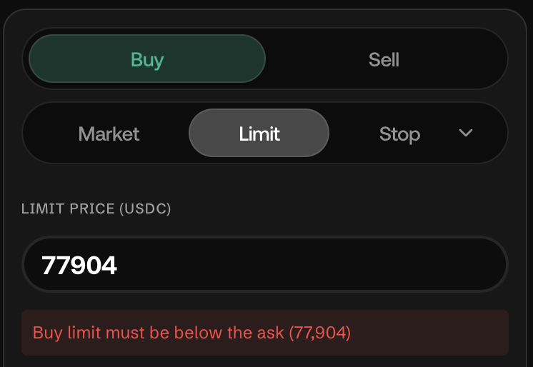 Order Panel: Limit Price Field for Limit Orders