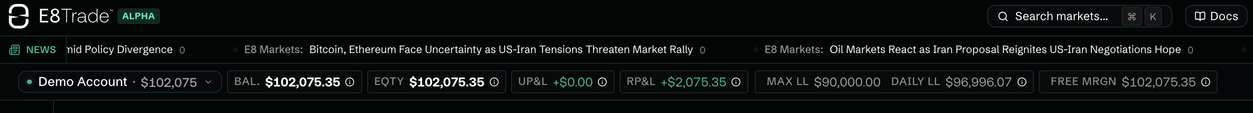 Balance, Equity, UPL, RPL, Max LL, Daily LL