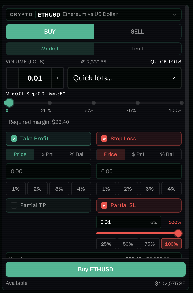 Volume controls on Order Panel