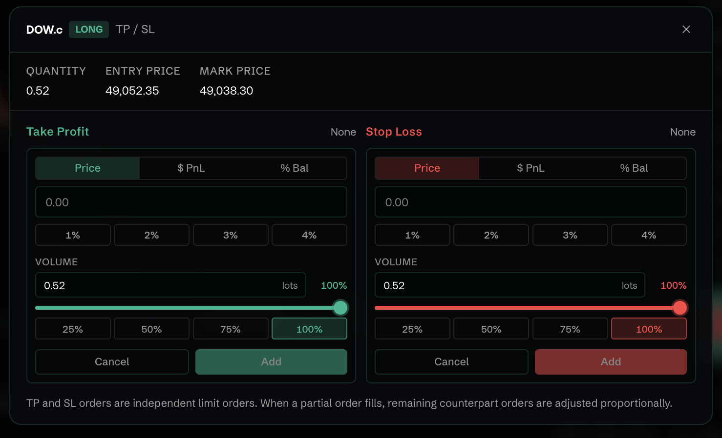 Take Profit and Stop Loss after Position is opened