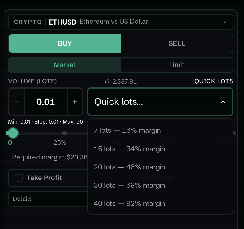 Volume controls on Order Panel